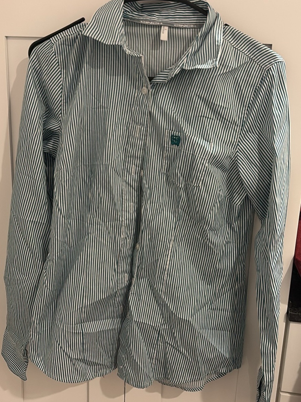 Cinch Green and White Striped Button-Down Shirt